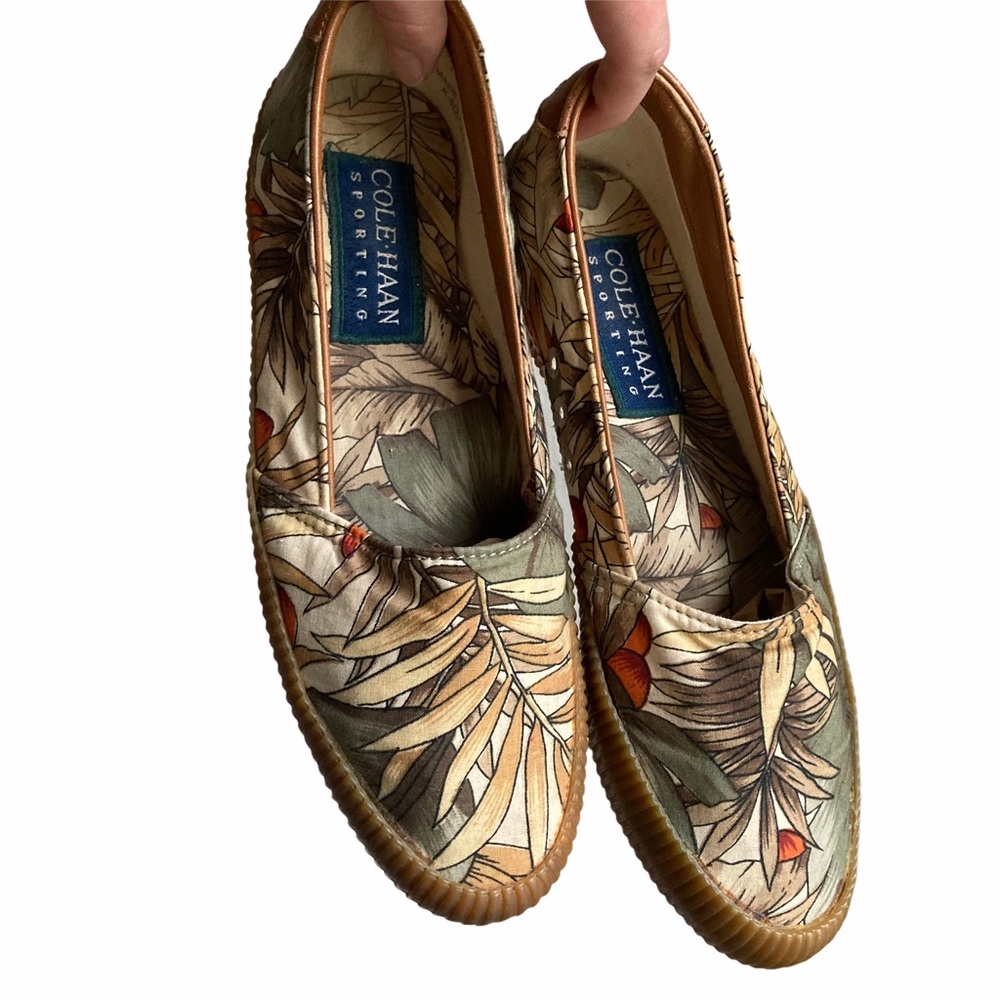 Cole Haan sporting tropical print canvas slip on